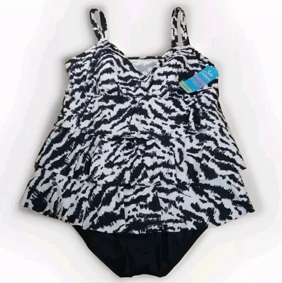 Swim Solutions Tummy Control V-neck One Pc Swimsuit Woman Plus 24W Black Tiered - Picture 5 of 11